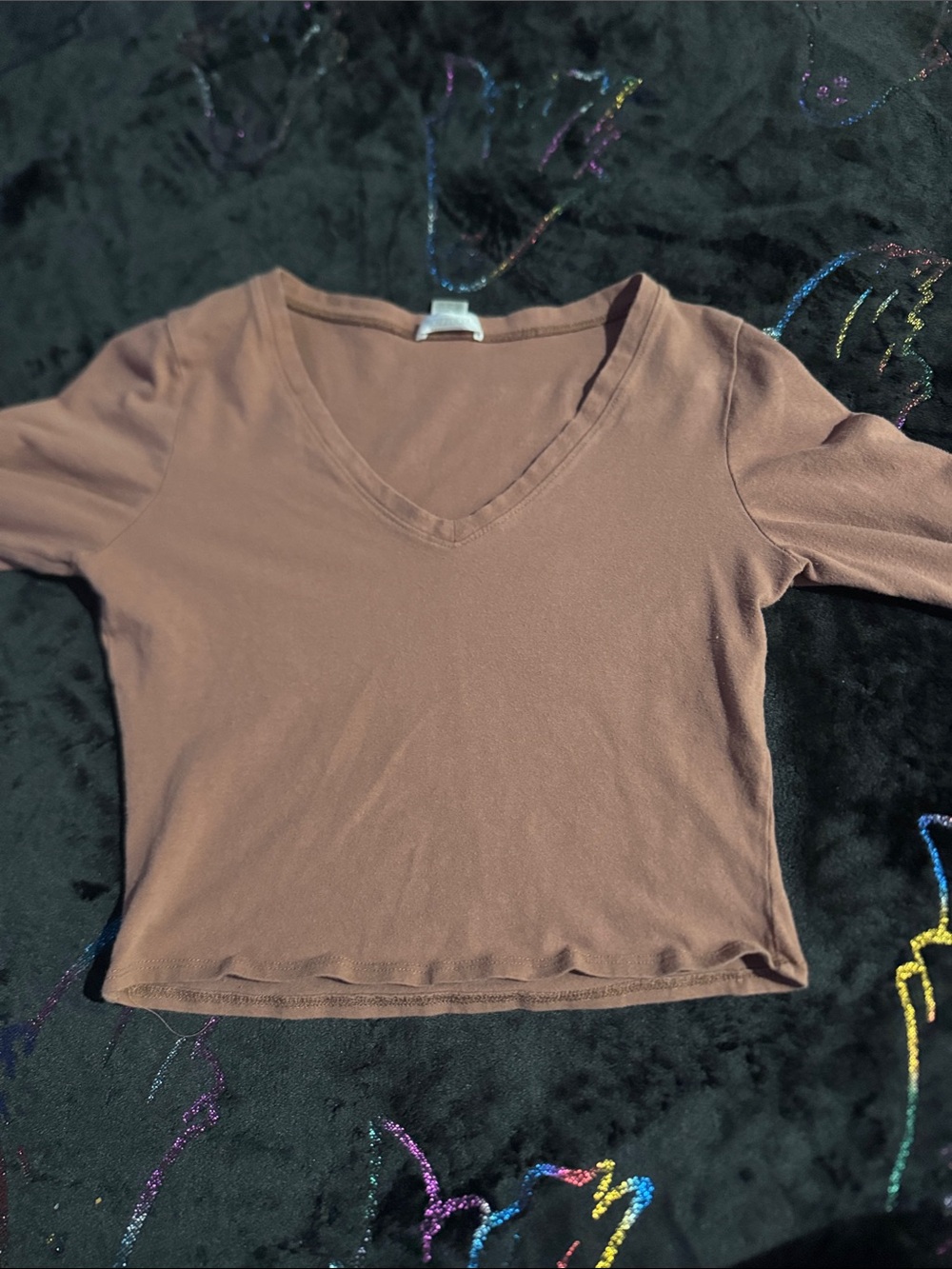 Bozzolo Mauve-Brown V-Neck Long Sleeve Top
